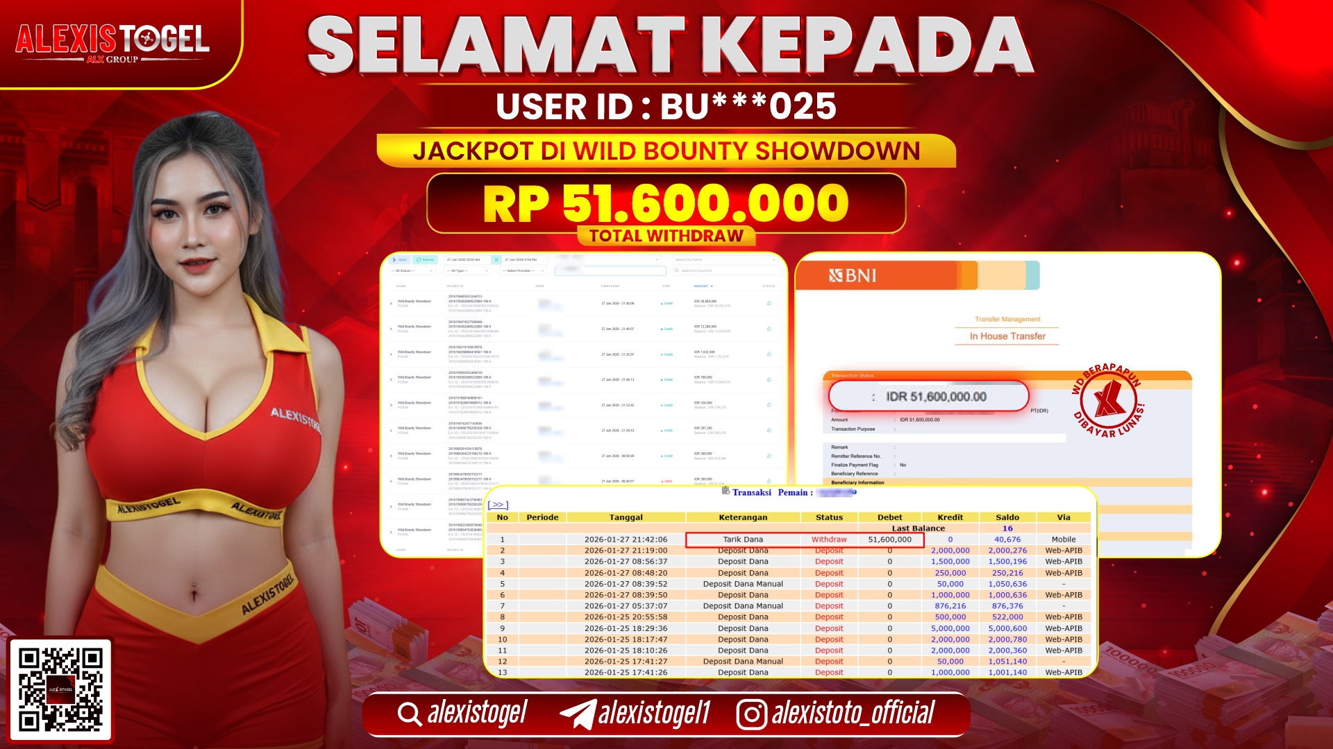 ALEXISTOGEL di SLOT WILD BOUNTY SHOWDOWN RP.51.600.000,- LUNAS