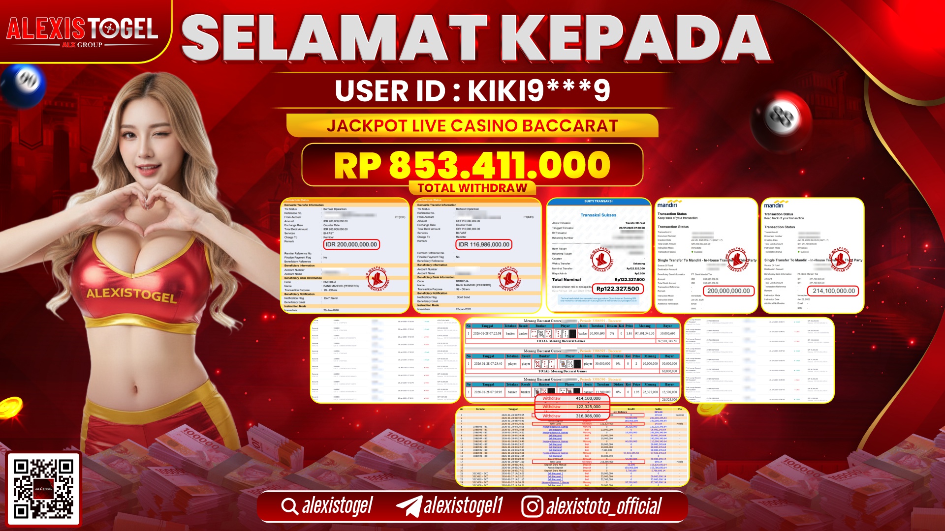 ALEXISTOGEL di LIVE CASINO BACCARAT RP.853.411.000,- LUNAS