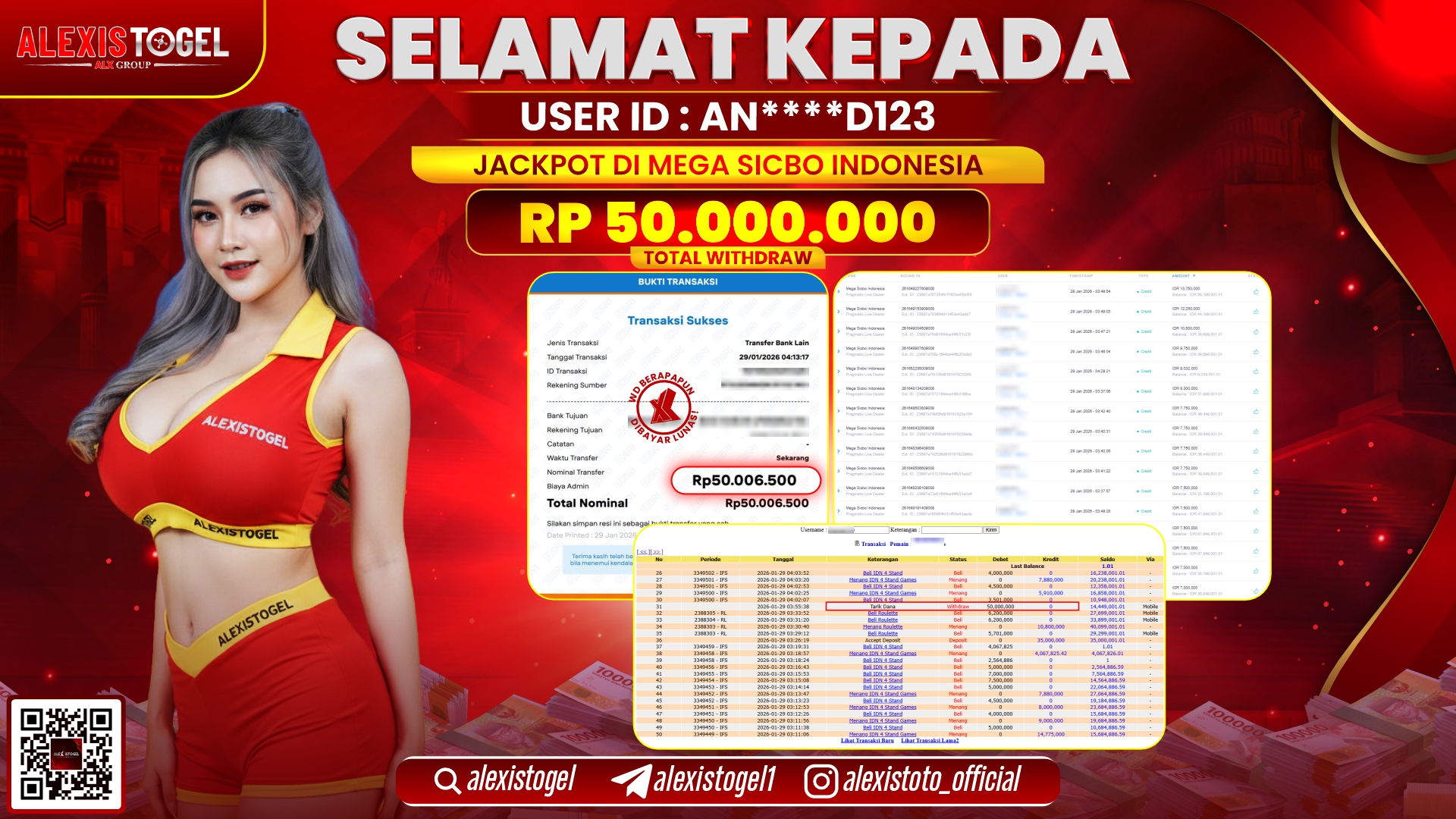 ALEXISTOGEL di PPLD MEGA SICBO INDONESIA RP.50.000.000,- LUNAS