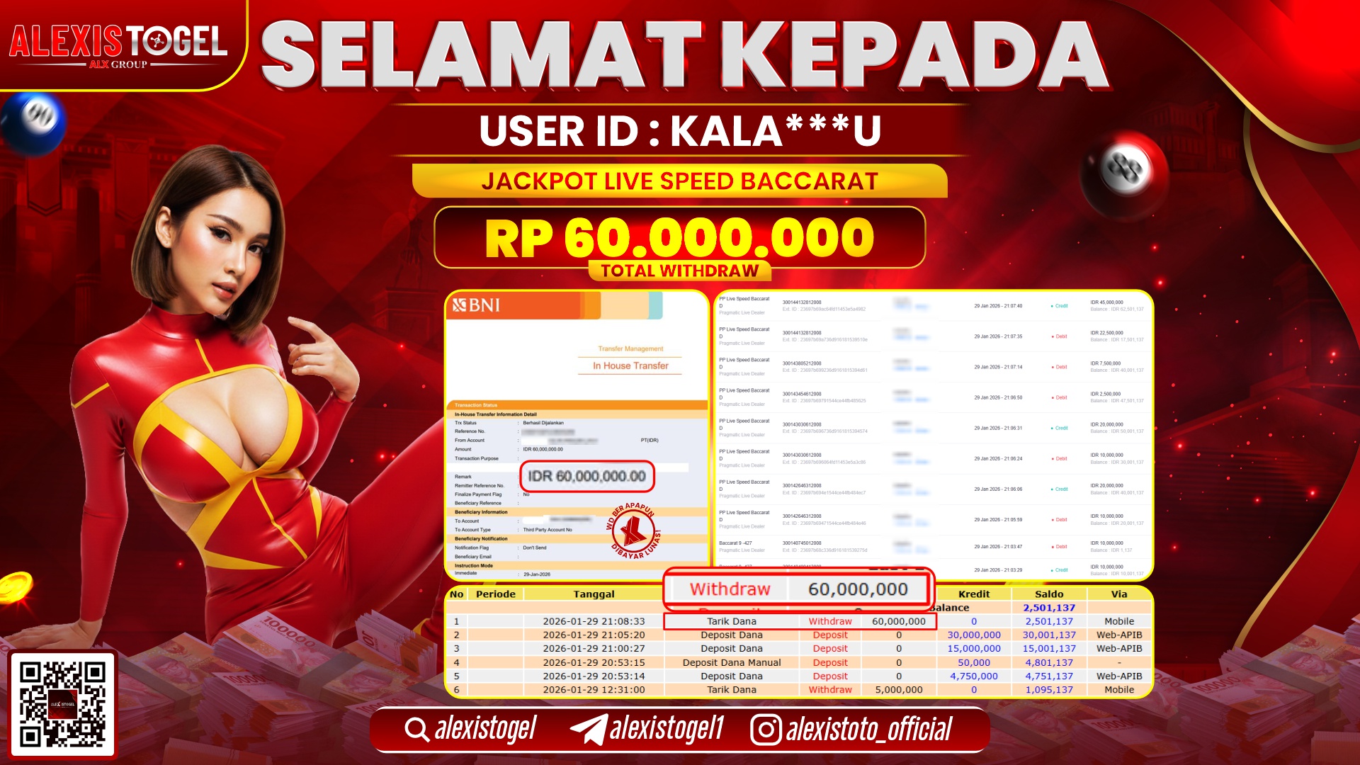 ALEXISTOGEL di PPLD SPEED BACCARAT RP.60.000.000,- LUNAS