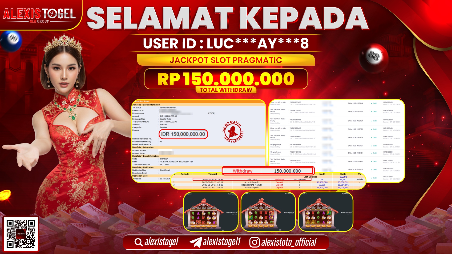 ALEXISTOGEL di SLOT PRAGMATIC RP.150.000.000,- LUNAS