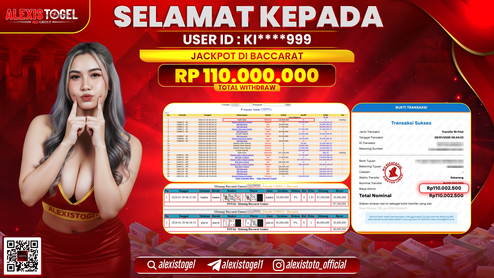 ALEXISTOGEL di CASINO BACCARAT RP.110.000.000,- LUNAS