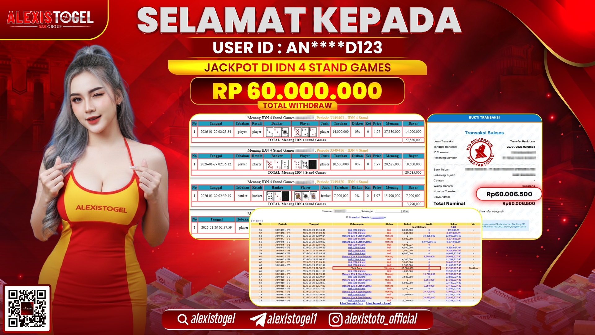 ALEXISTOGEL di IDN 4 STAND GAMES RP.60.000.000,- LUNAS