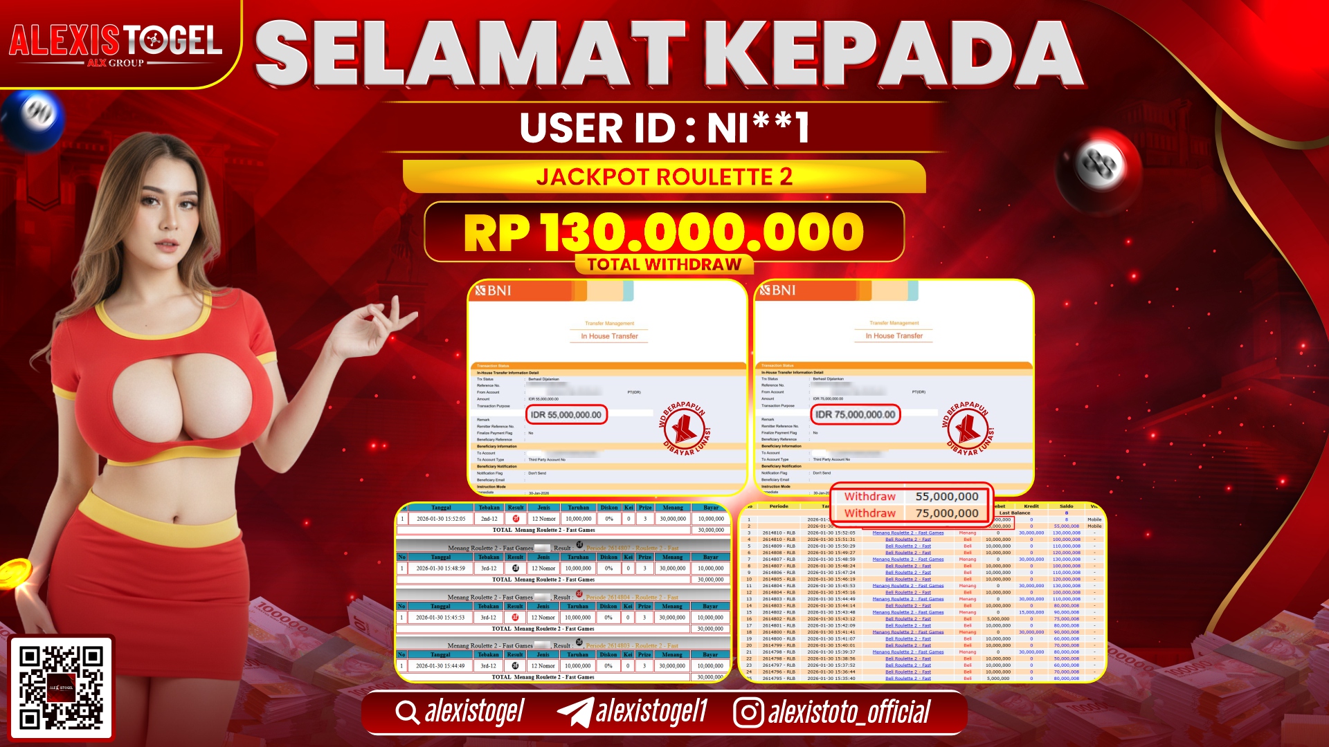 ALEXISTOGEL di CASINO ROULLETE 2 RP.130.000.000,- LUNAS