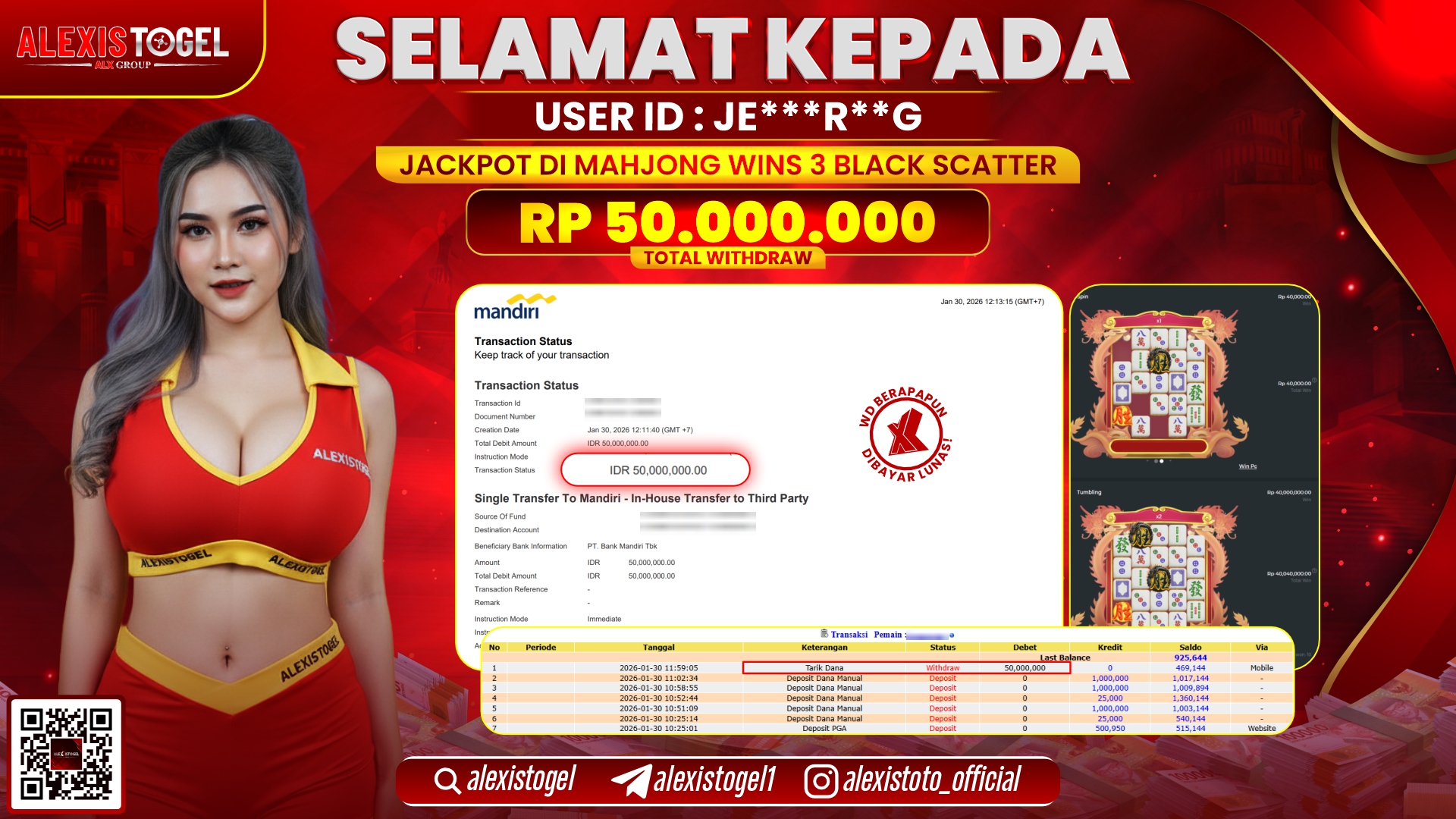 ALEXISTOGEL di SLOT MAHJONG WINS 3 BLACK SCATTER RP.50.000.000,- LUNAS