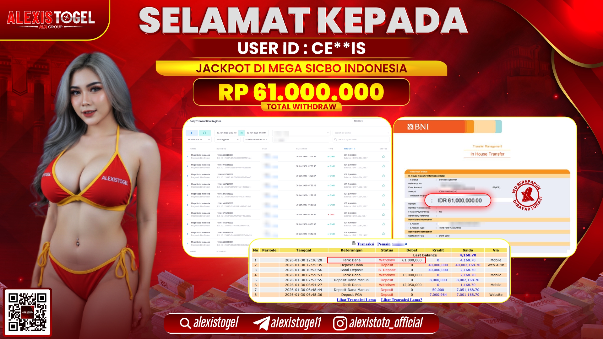 ALEXISTOGEL di PPLD MEGA SICBO INDONESIA RP.61.000.000,- LUNAS