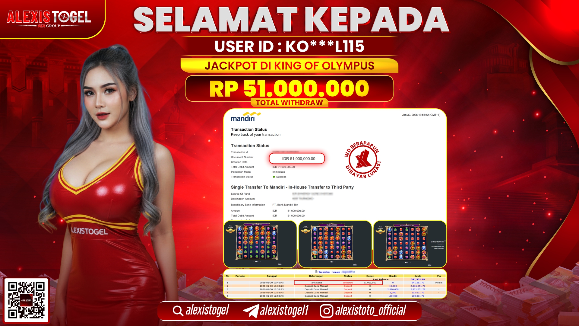 ALEXISTOGEL di SLOT KING OF OLYMPUS RP.51.000.000,- LUNAS