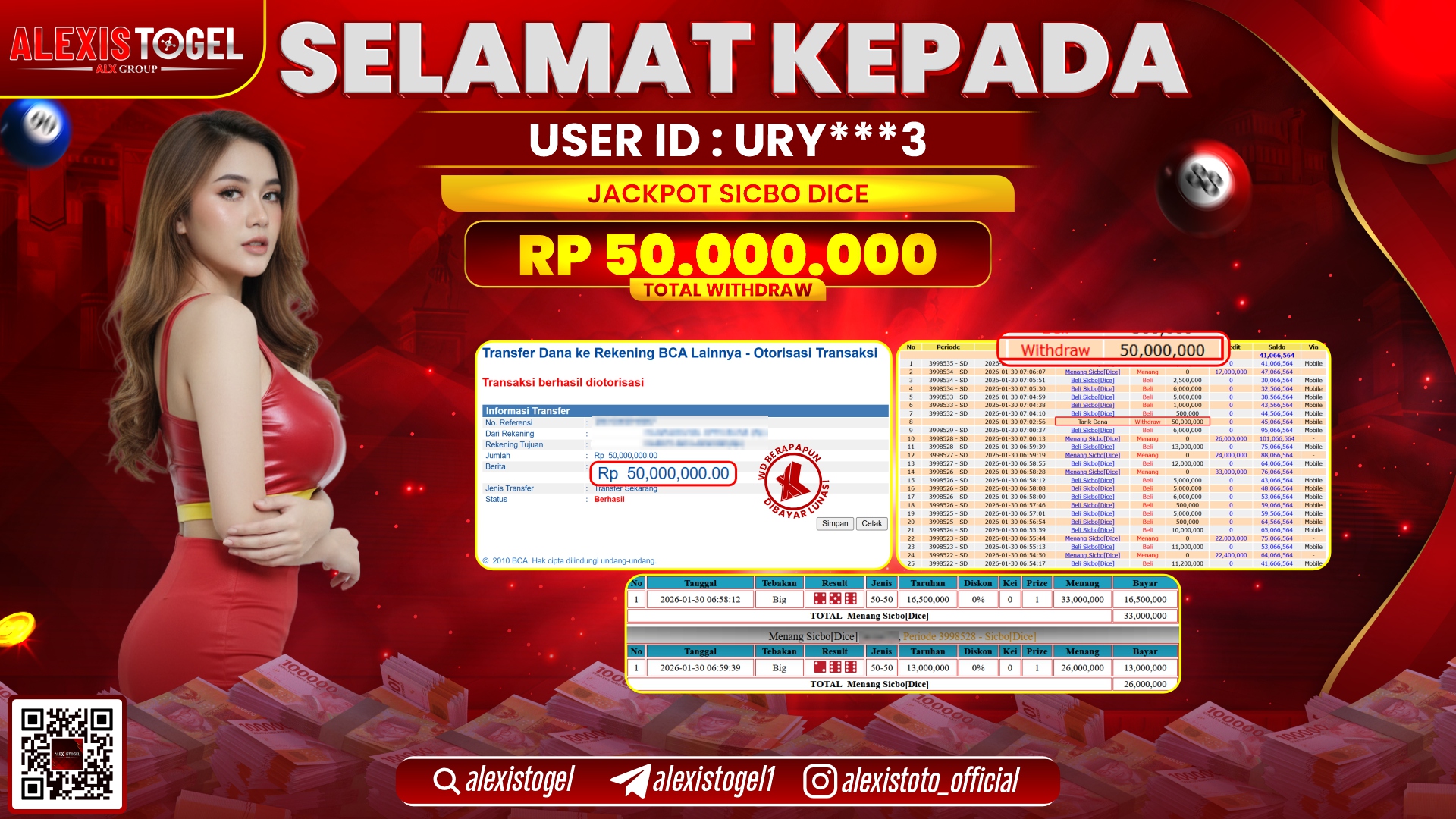 ALEXISTOGEL di CASINO SICBO DICE RP.50.000.000,- LUNAS