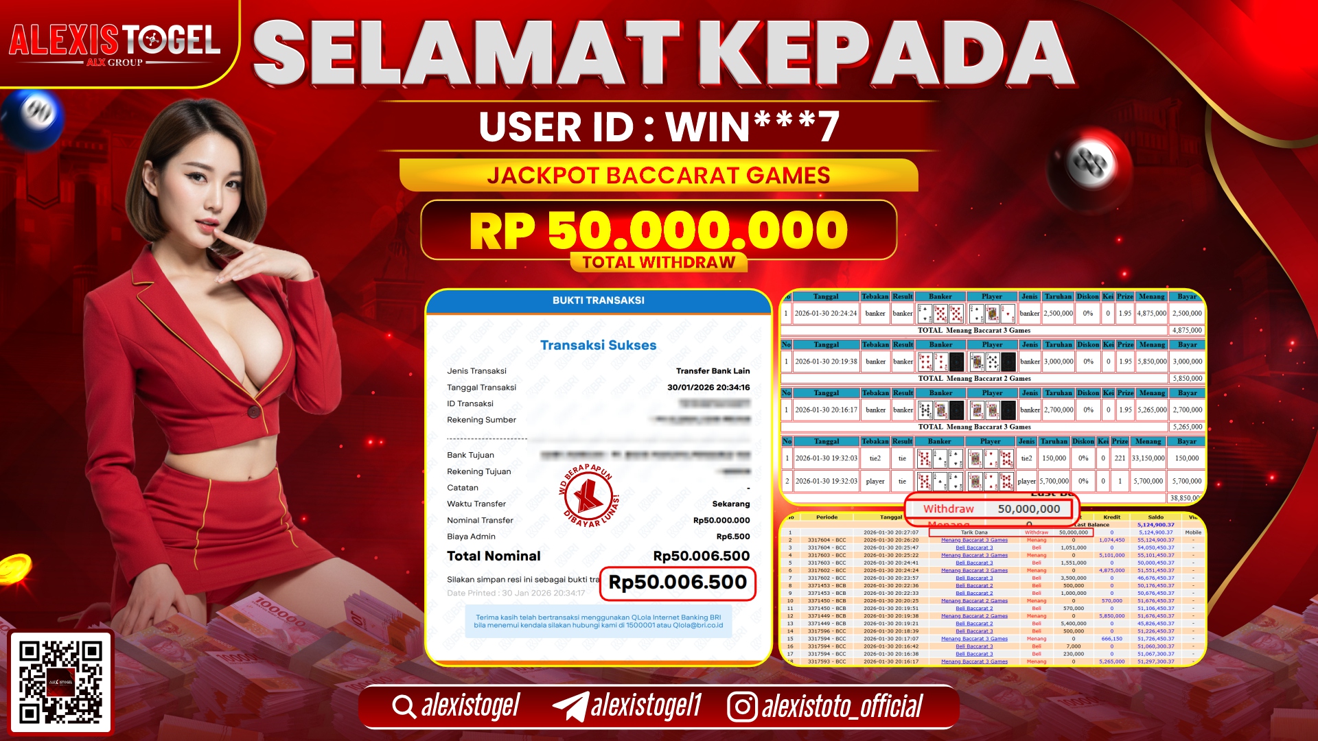 ALEXISTOGEL di CASINO BACCARAT GAMES RP.50.000.000,- LUNAS