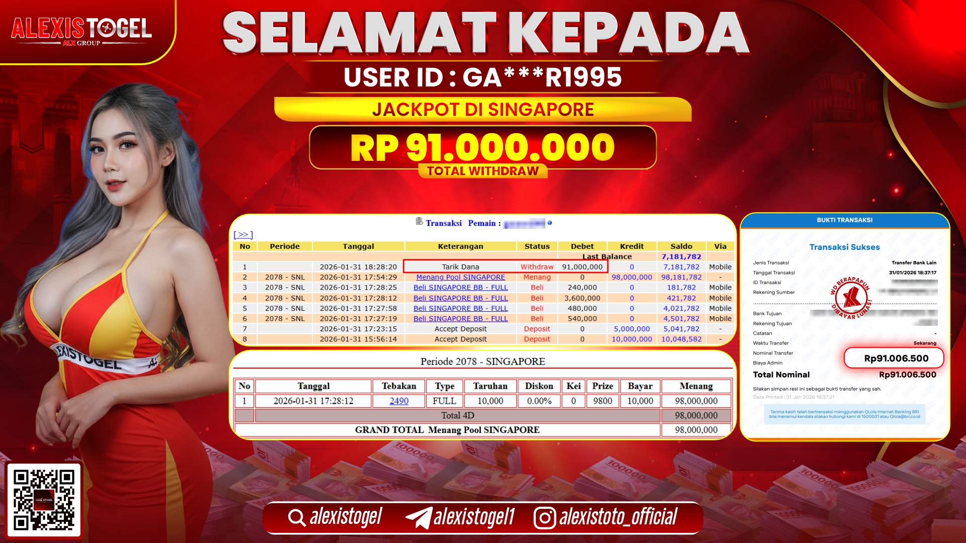 ALEXISTOGEL di TOGEL SINGAPORE RP.91.000.000,- LUNAS