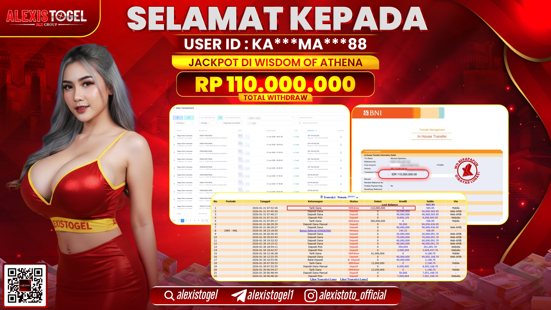 ALEXISTOGEL di SLOTWISDOM OF ATHENA RP.100.000.000,- LUNAS