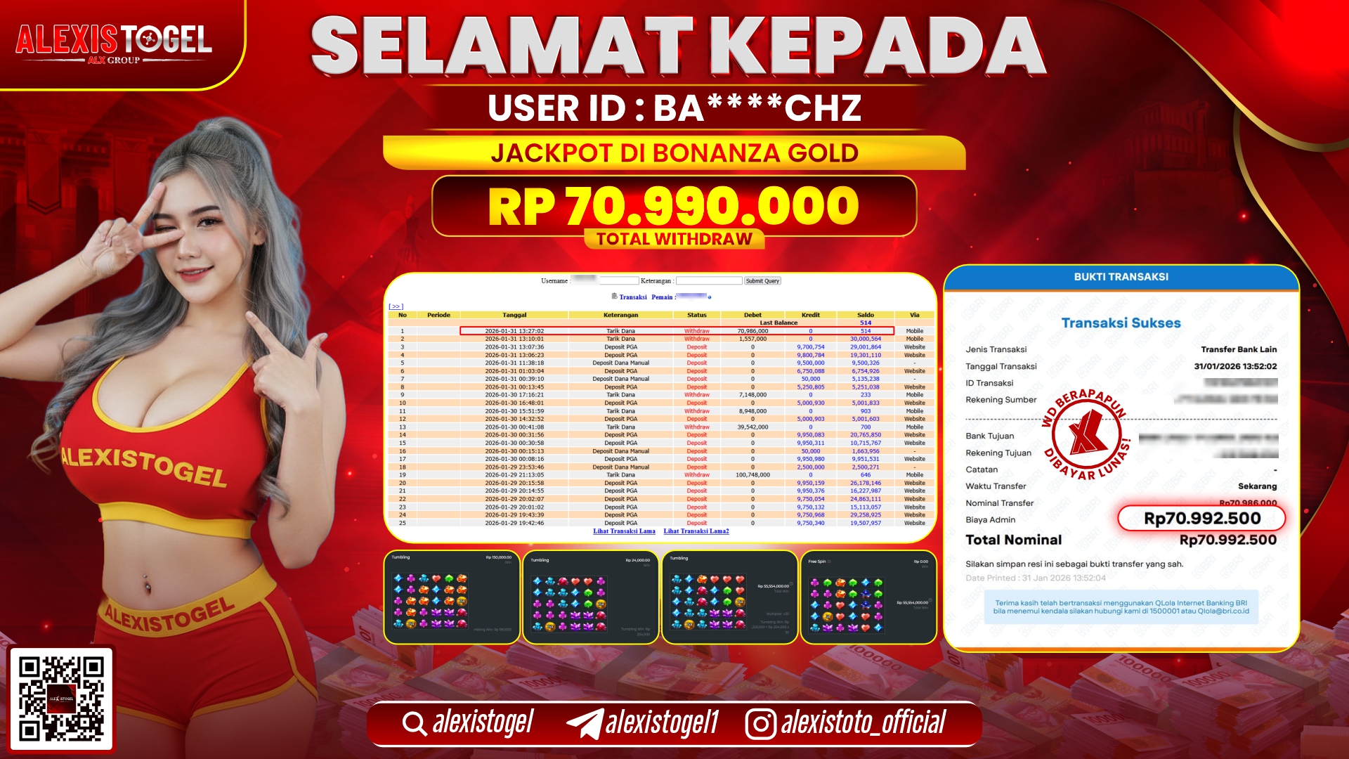 ALEXISTOGEL di SLOT SWEET BONANZA GOLD RP.70.990.000,- LUNAS