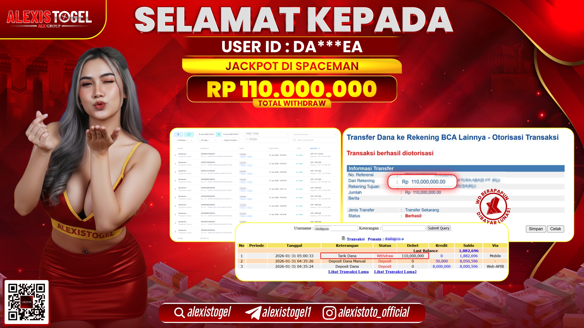 ALEXISTOGEL di SLOT SPACEMAN RP.110.000.000,- LUNAS