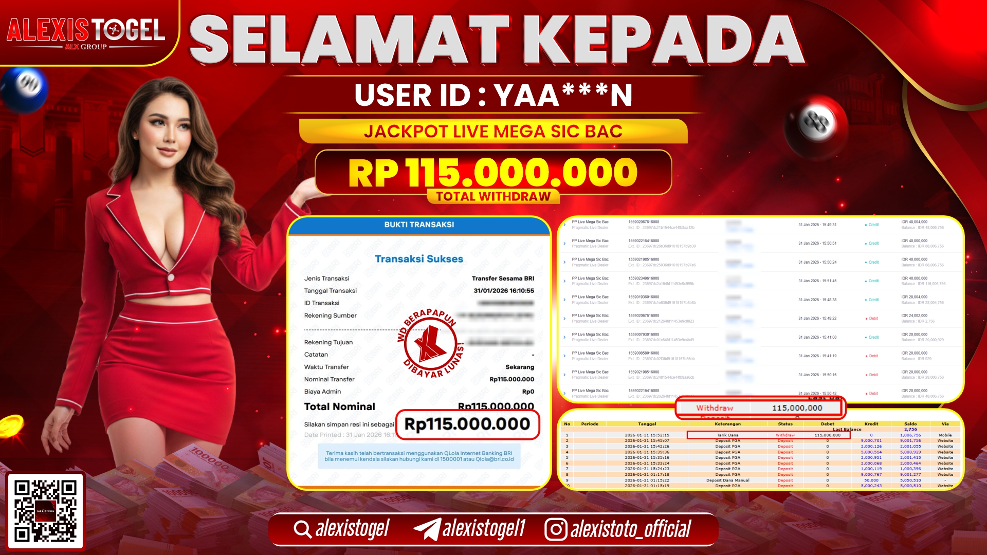 ALEXISTOGEL di PPLD MEGA SIC BAC RP.115.000.000,- LUNAS