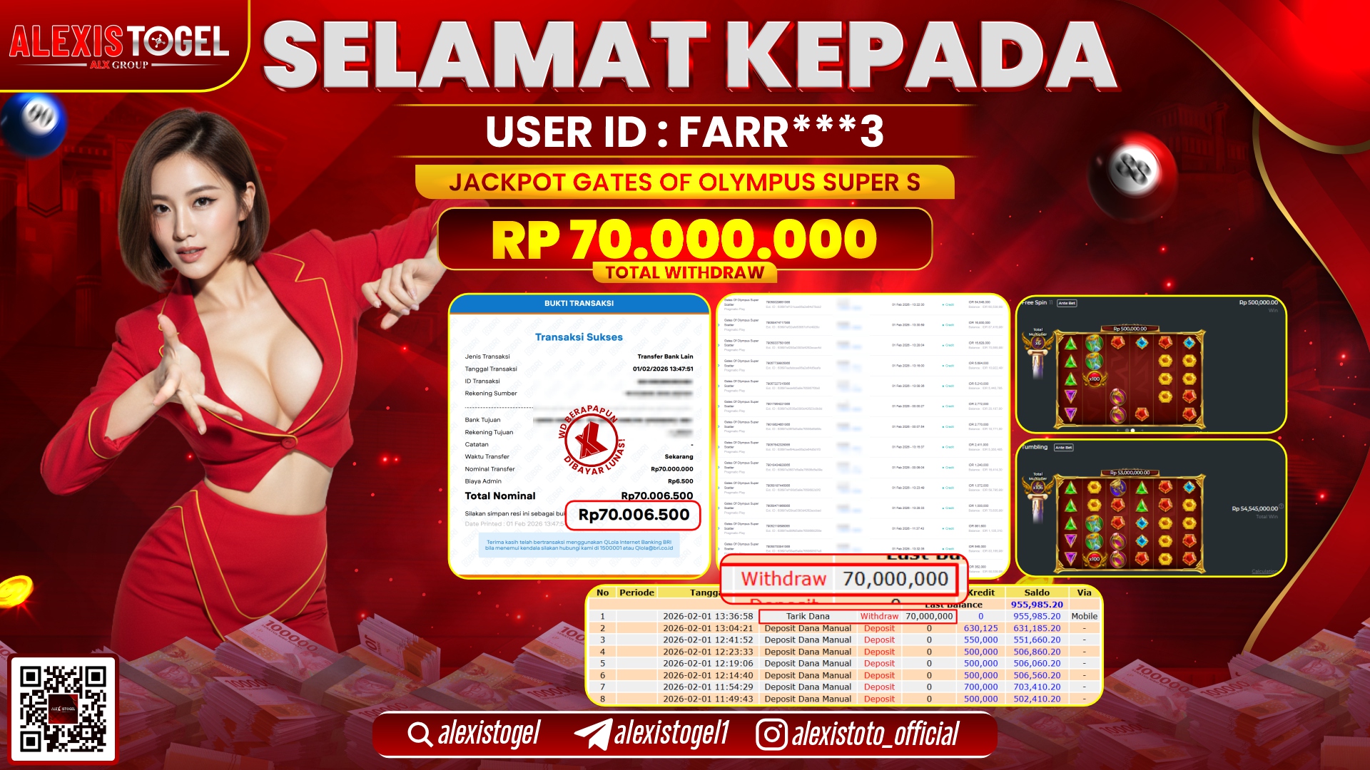 ALEXISTOGEL di SLOT GATES OF OLYMPUS SUPER S RP.70.000.000,- LUNAS