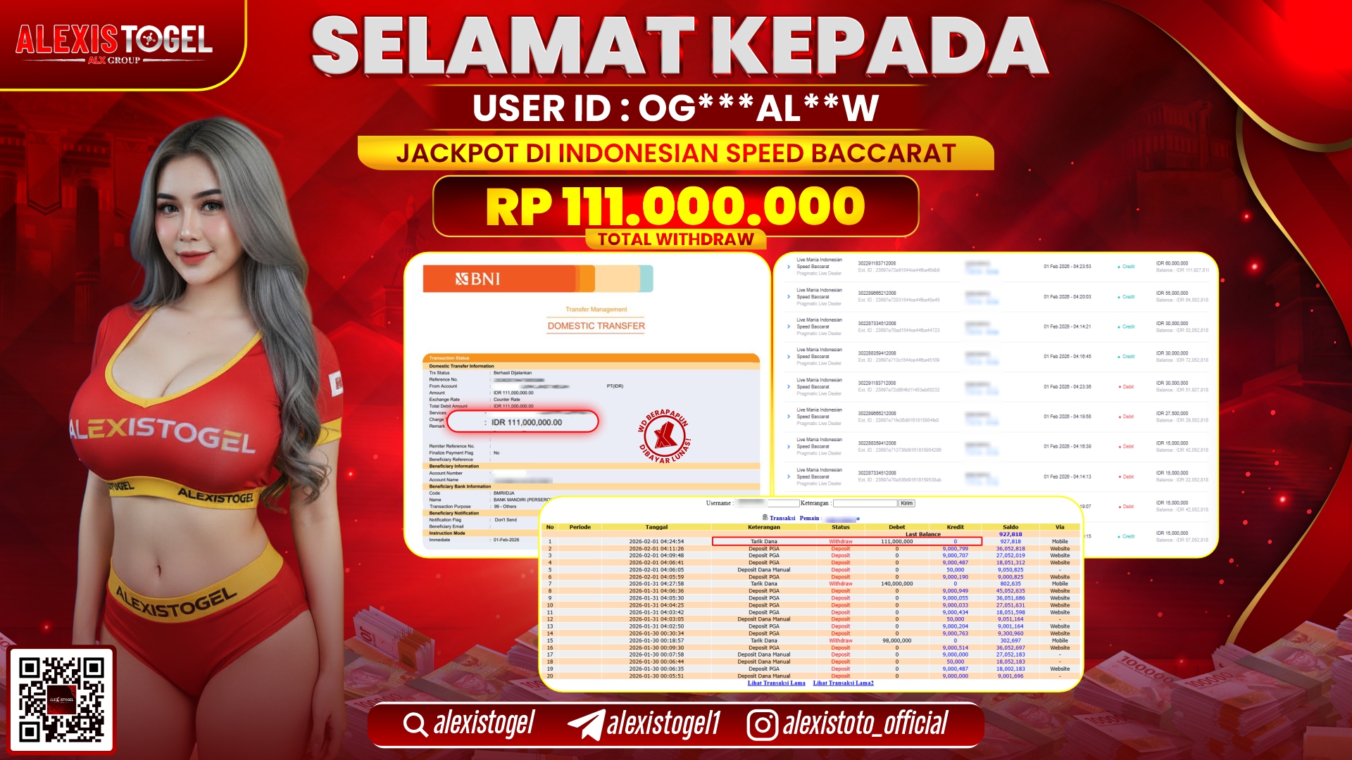 ALEXISTOGEL di PPLD INDONESIAN SPEED BACCARAT RP.111.000.000,- LUNAS