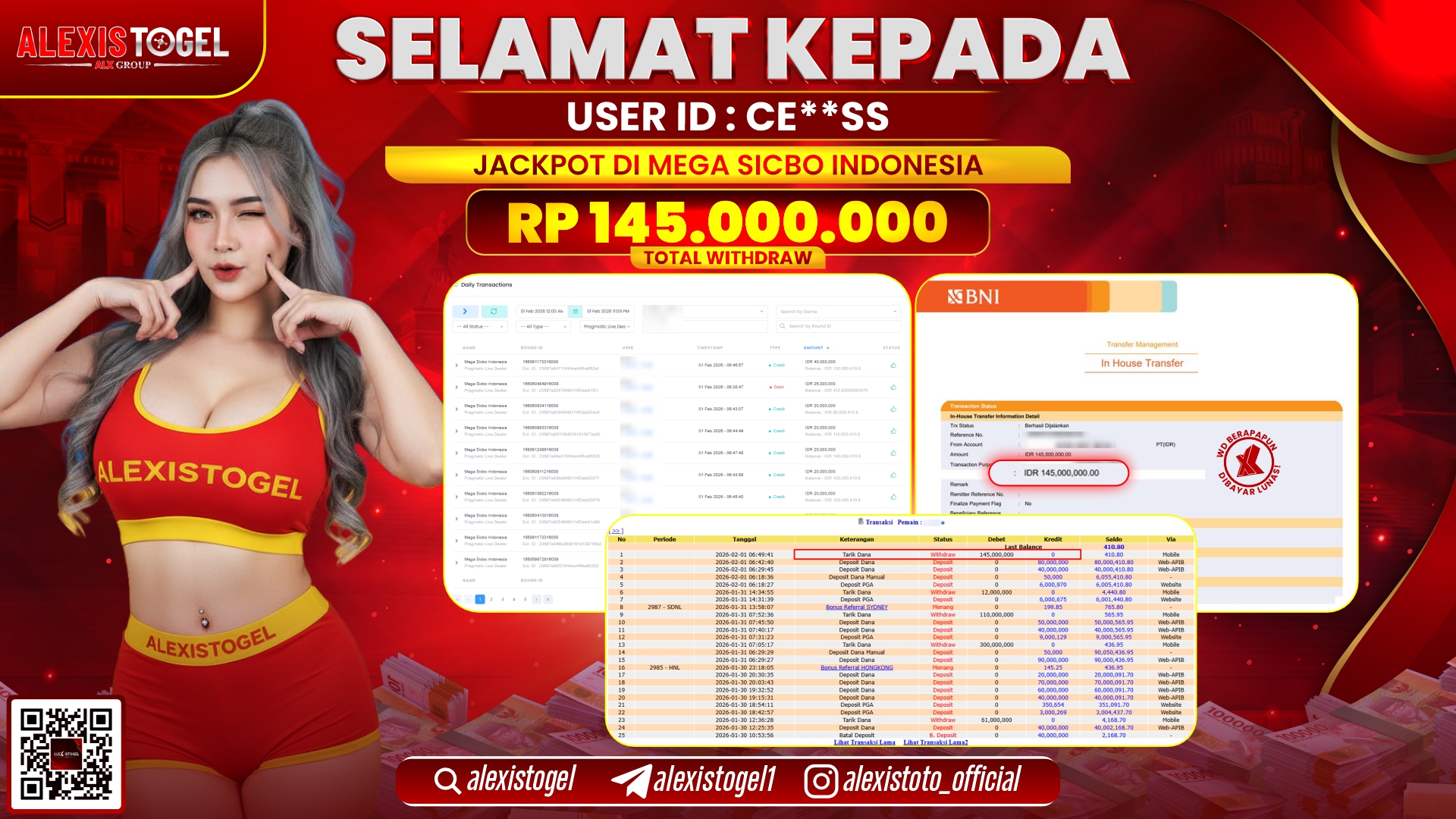 ALEXISTOGEL di MEGA SICBO INDONESIA RP.145.000.000,- LUNAS