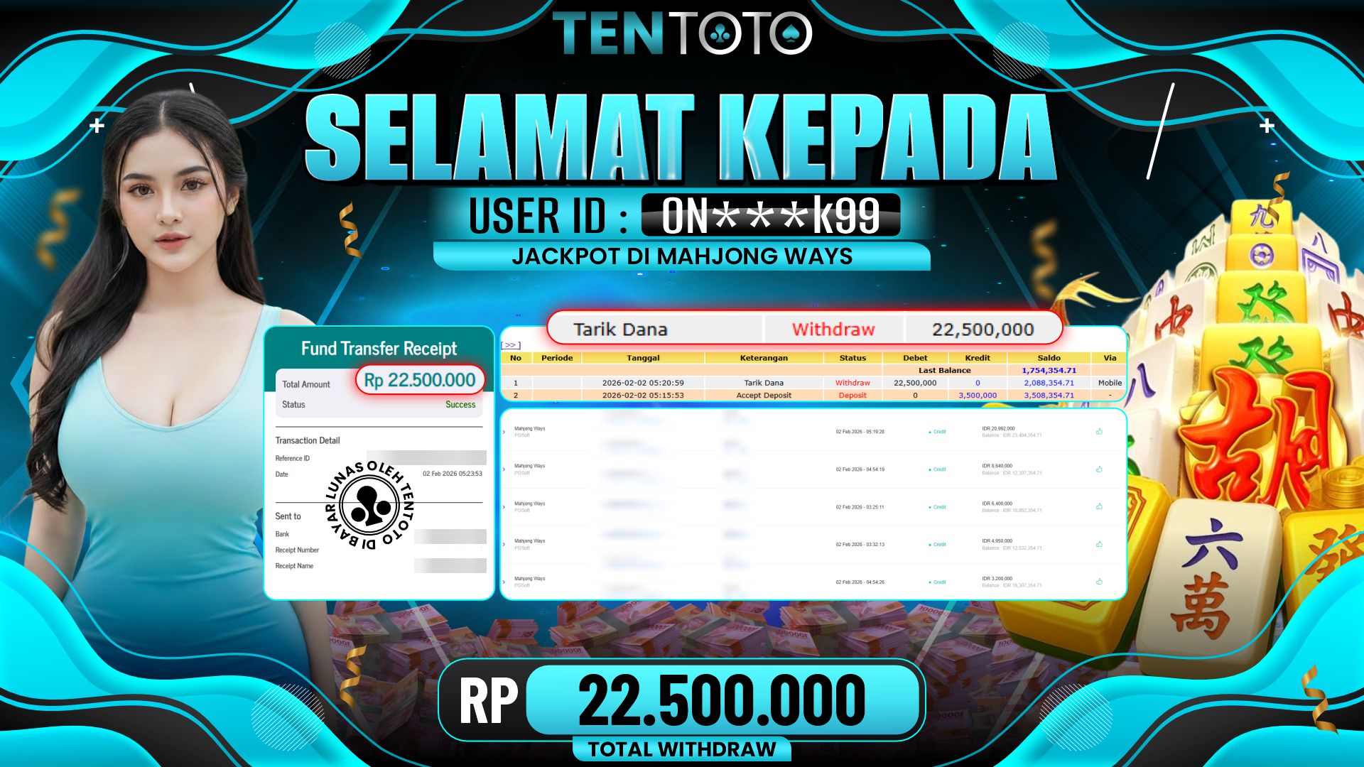 TENTOTO Mahjong Ways Rp. 22.500.000,- LUNAS