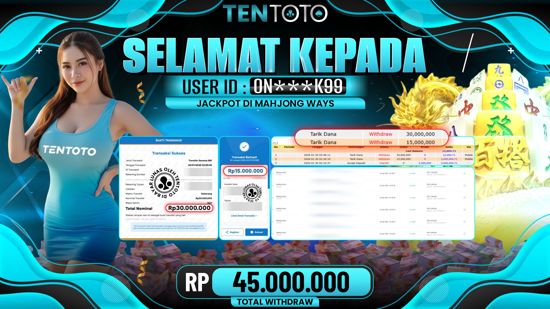 TENTOTO Mahjong Ways Rp. 45.000.000,- LUNAS