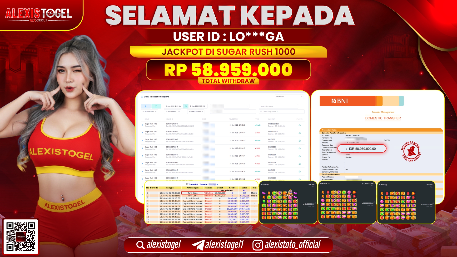 ALEXISTOGEL di SLOT SUGAR RUSH 1000 RP.58.959.000,- LUNAS