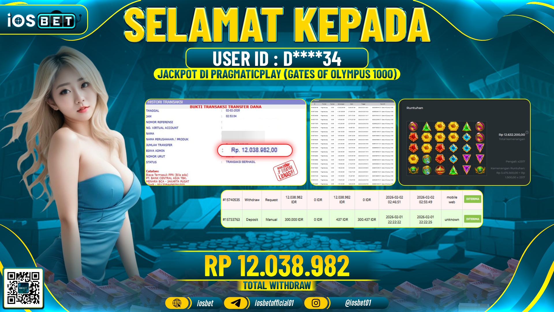 Bukti Pembayaran LUNAS SLOT GAME GACOR Rp.12.038.982,-