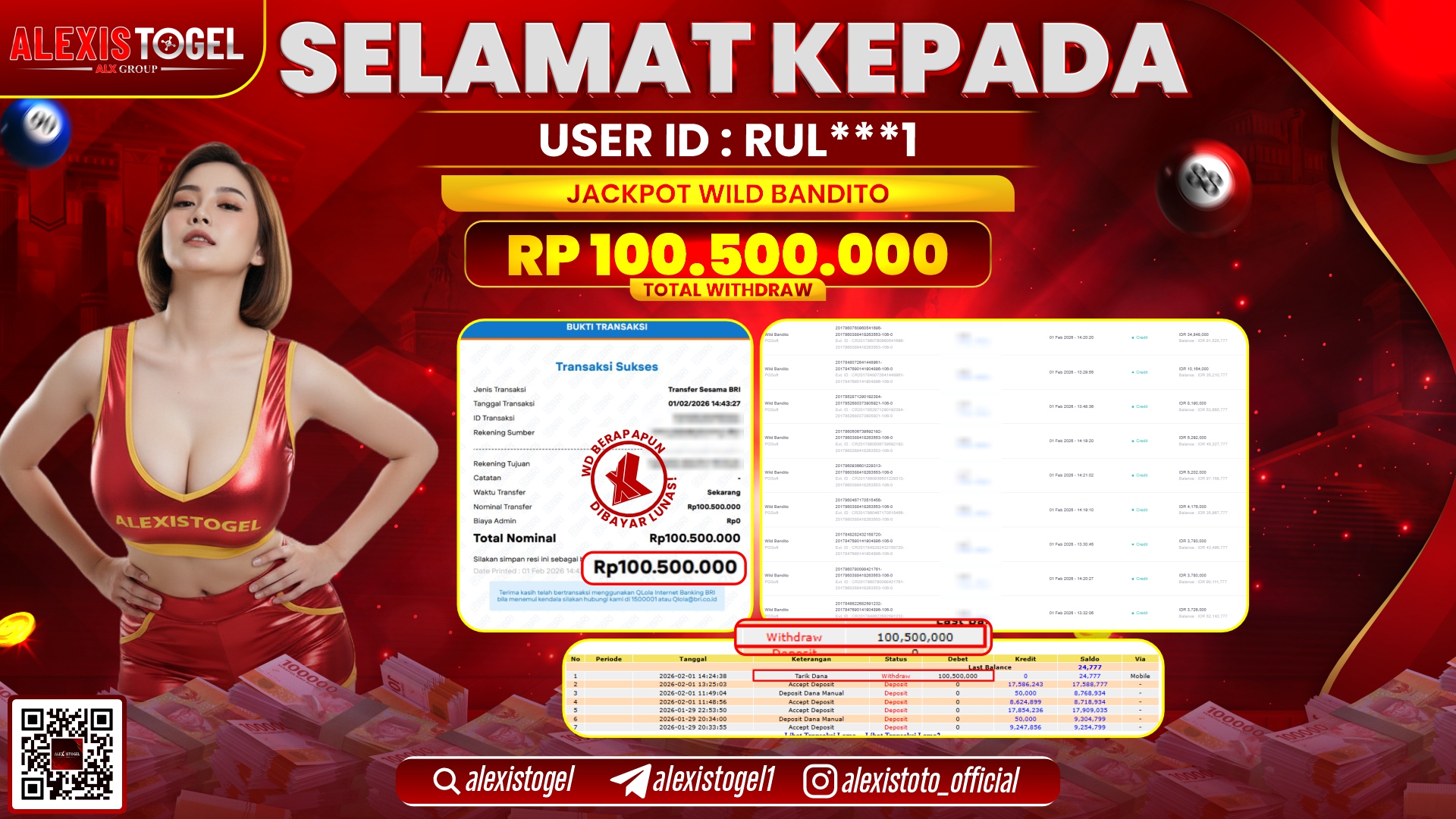 ALEXISTOGEL di SLOT WILD BANDITO RP.100.500.000,- LUNAS