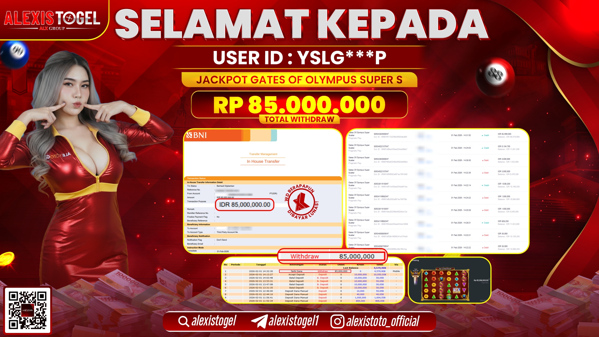 ALEXISTOGEL di SLOT GATES OF OLYMPUS SUPER S RP.85.000.000,- LUNAS