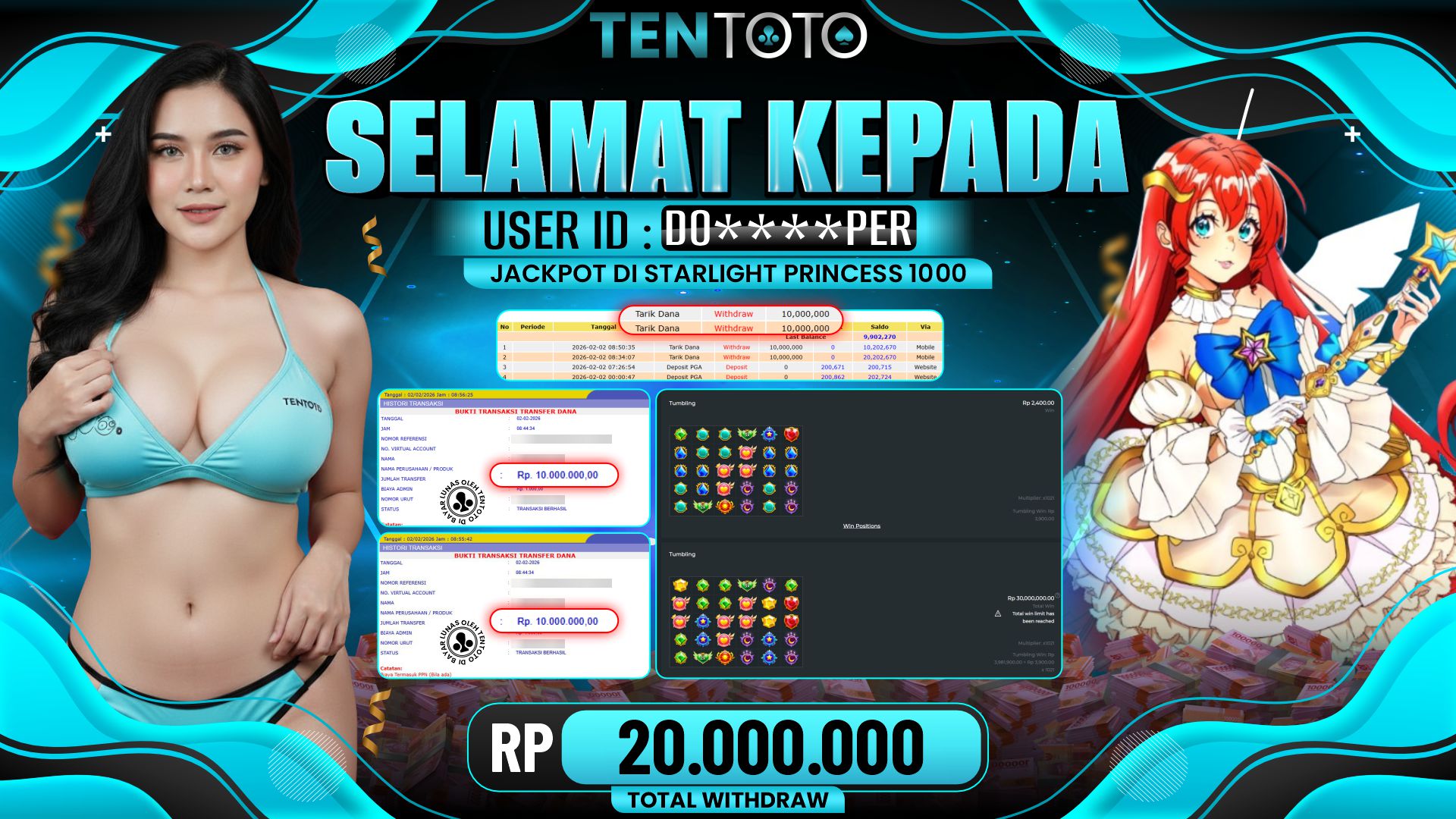TENTOTO Starlight Princess 1000 Rp. 20.000.000,- LUNAS