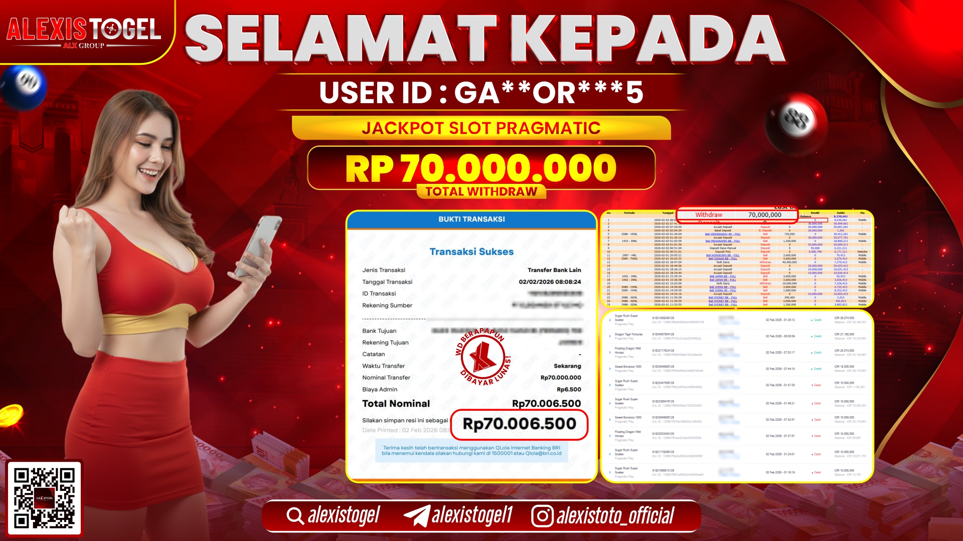 ALEXISTOGEL di SLOT PRAGMATIC RP.70.000.000,- LUNAS