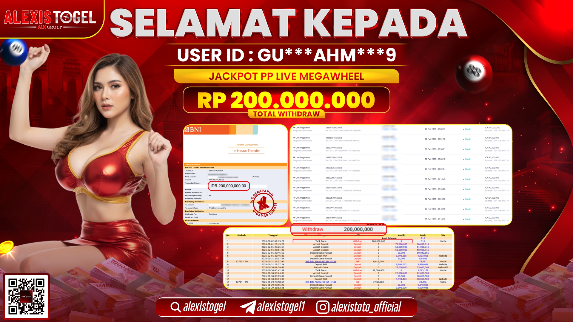 ALEXISTOGEL di PP LIVE MEGAWHEEL RP.200.000.000,- LUNAS