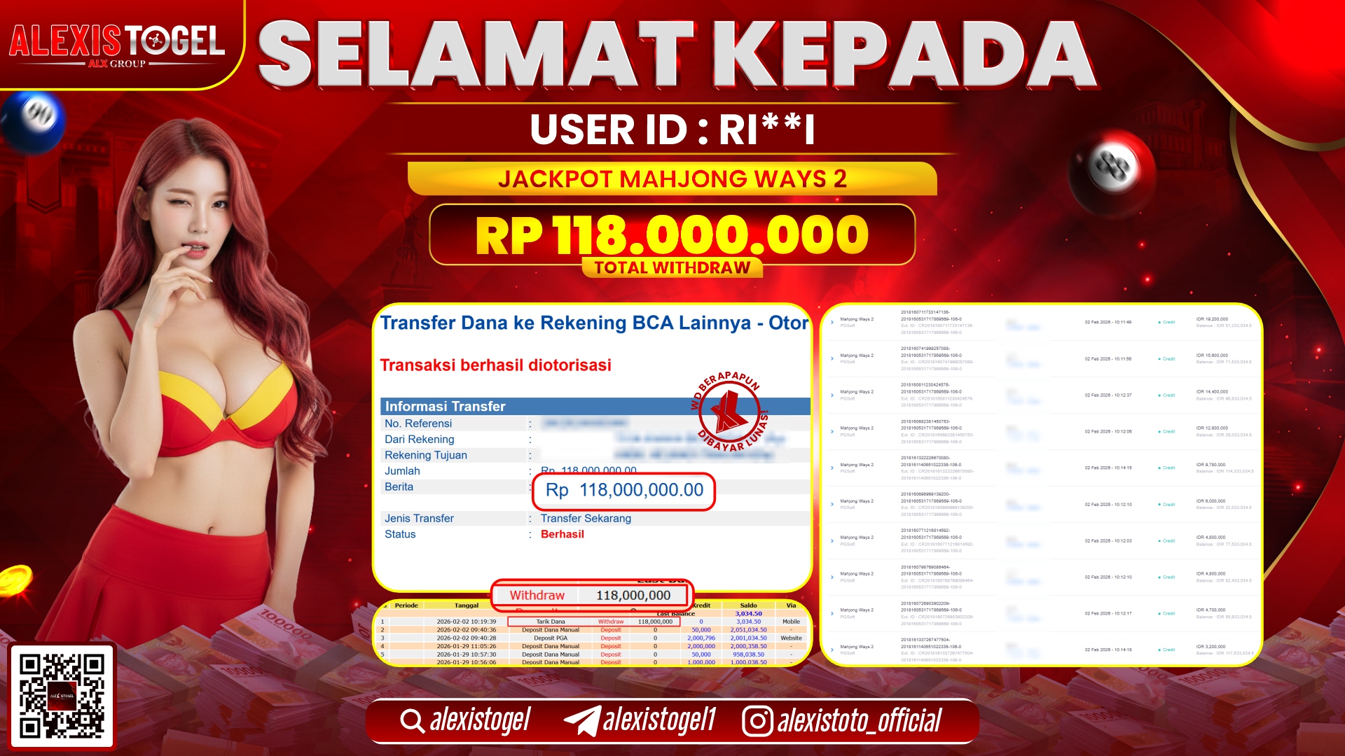 ALEXISTOGEL di SLOT MAHJONG WAYS 2 RP.118.000.000,- LUNAS