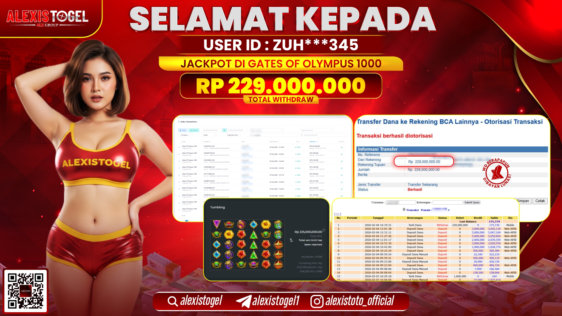 ALEXISTOGEL di SLOT GATES OF OLYMPUS 1000 RP.229.000.000,- LUNAS