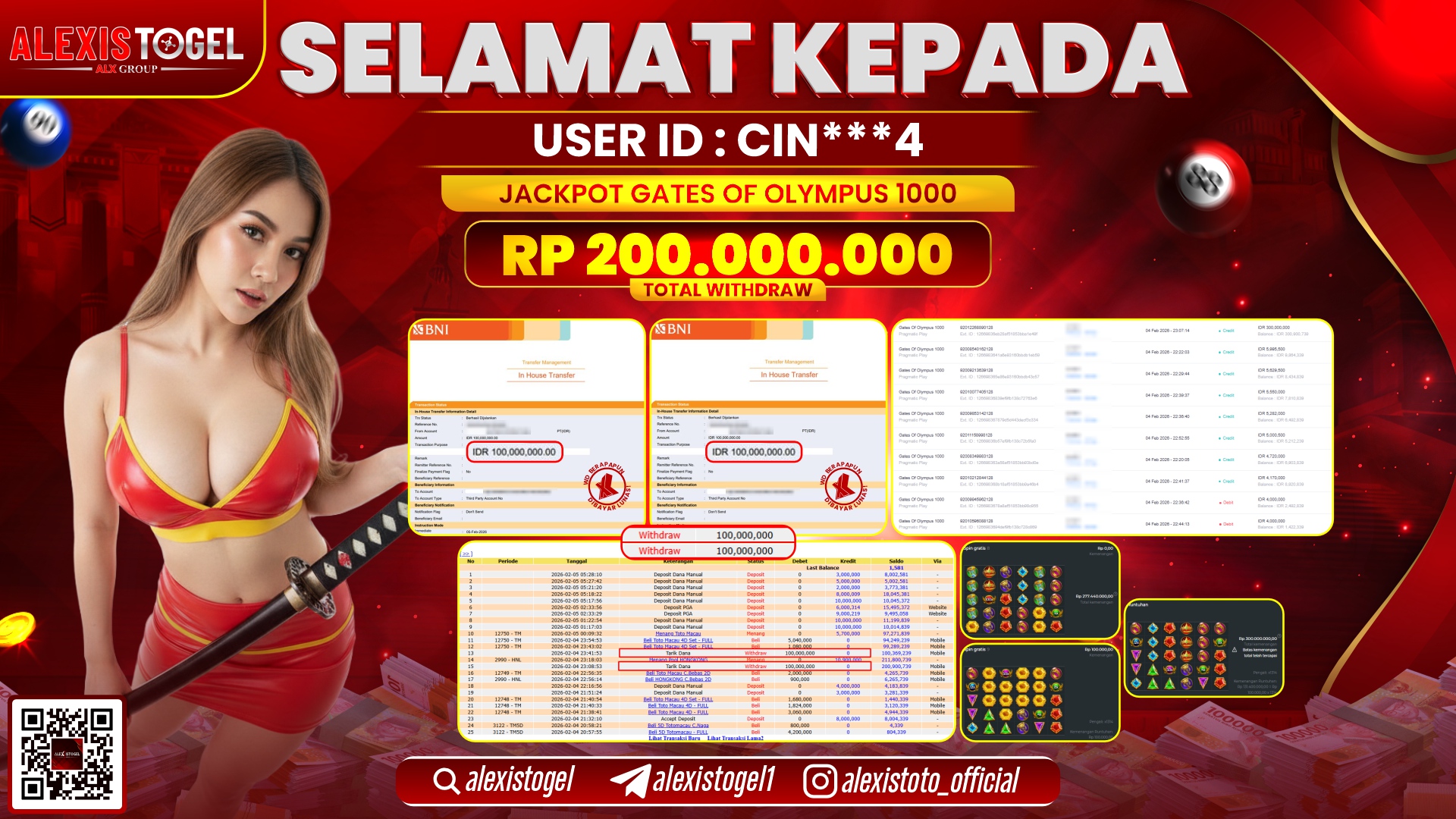 ALEXISTOGEL di SLOT GATES OF OLYMPUS 1000 RP.200.000.000,- LUNAS