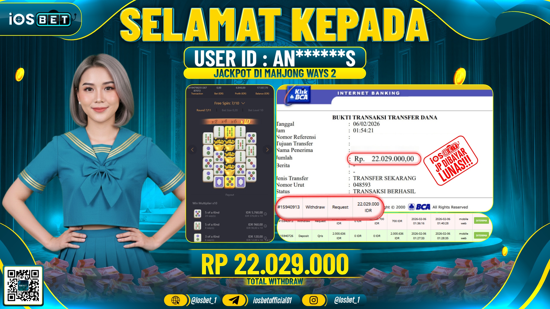 Bukti Pembayaran LUNAS SLOT GAME GACOR Rp.22.029.000,-