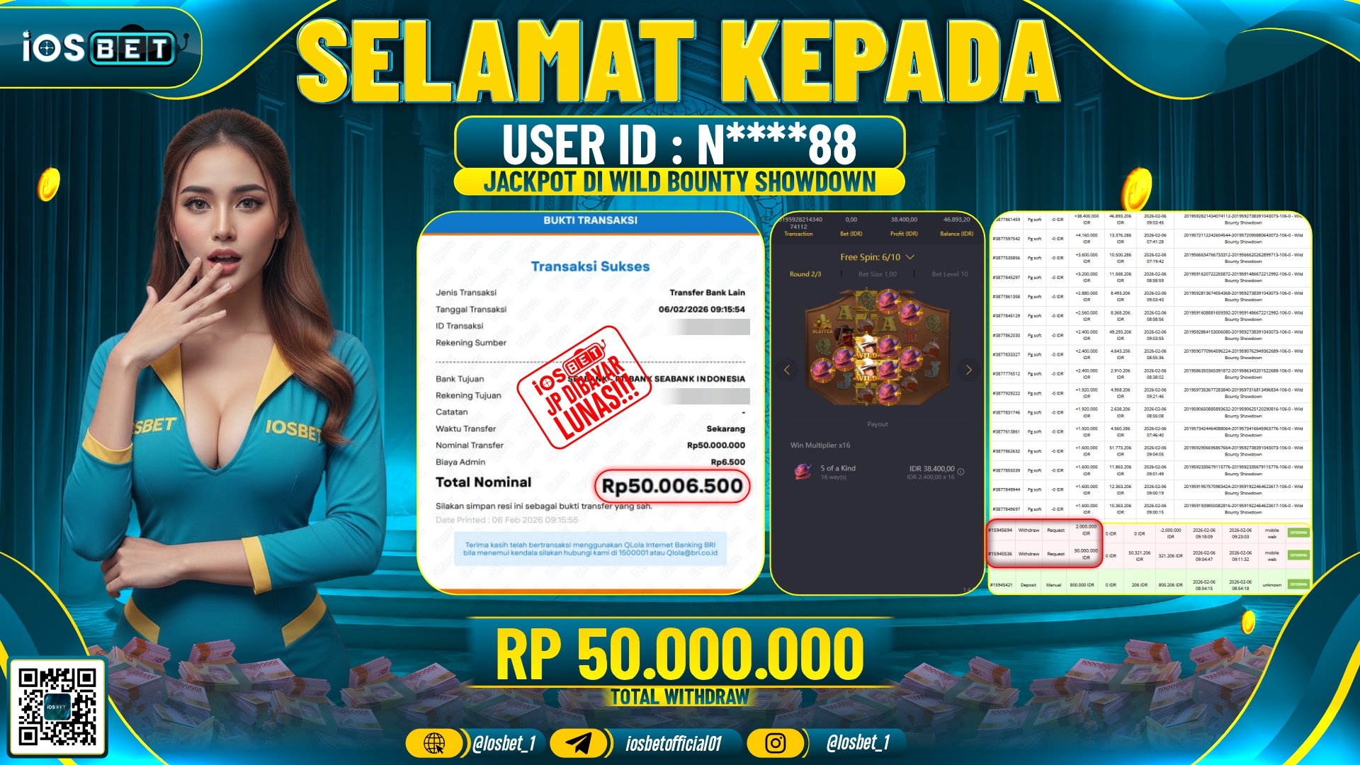 Bukti Pembayaran LUNAS SLOT GAME GACOR Rp.50.000.000,-