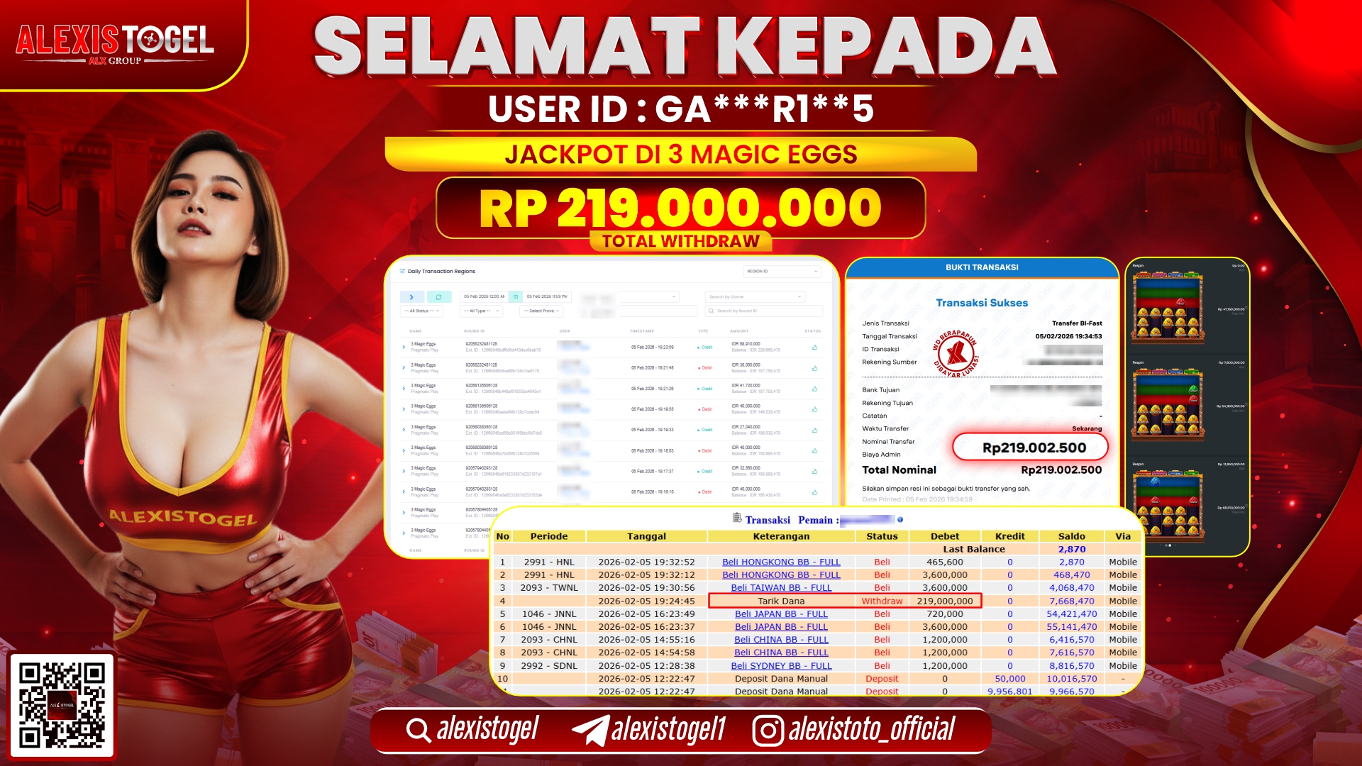 ALEXISTOGEL di SLOT 3 MAGIC EGGS RP.219.000.000,- LUNAS