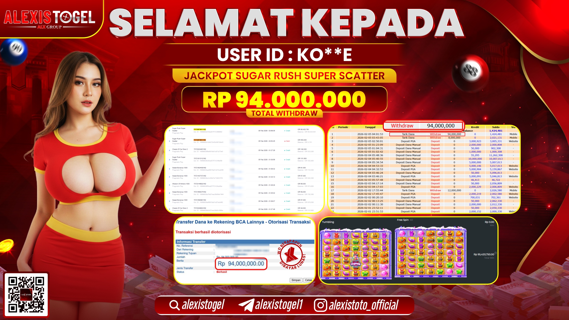 ALEXISTOGEL di SLOT SUGAR RUSH SUPER SCATTER RP.94.000.000,- LUNAS