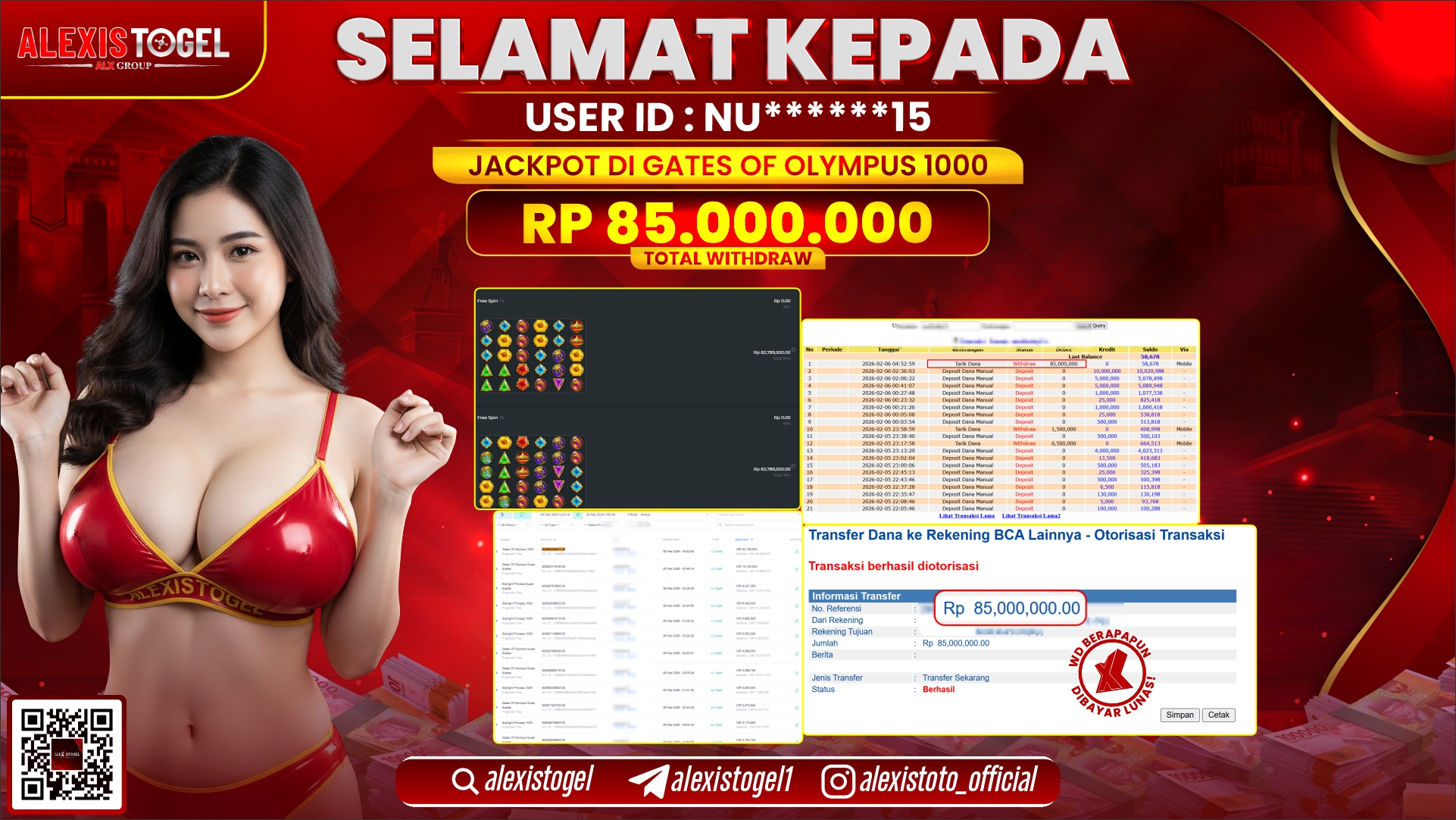 ALEXISTOGEL di SLOT GATES OF OLYMPUS 1000 RP.85.000.000,- LUNAS