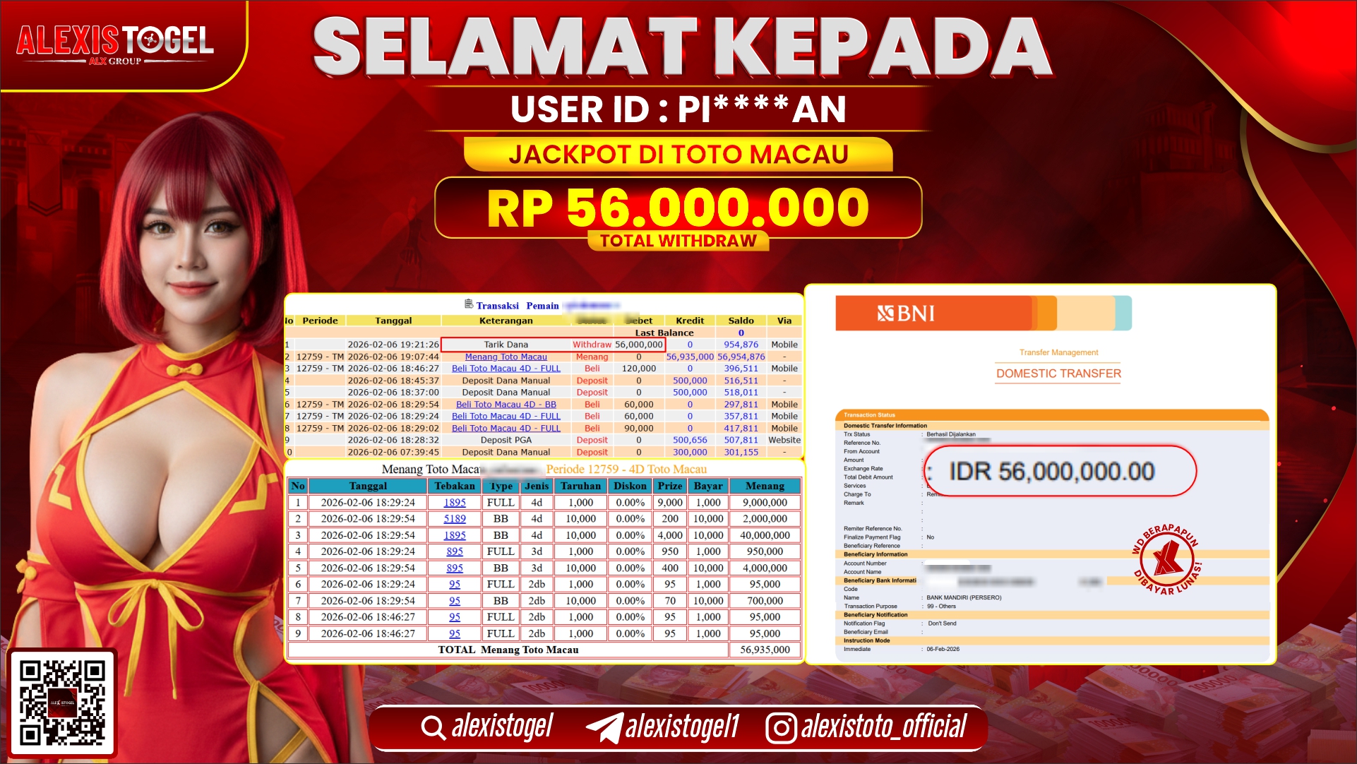 ALEXISTOGEL di TOGEL TOTO MACAU RP.56.000.000,- LUNAS