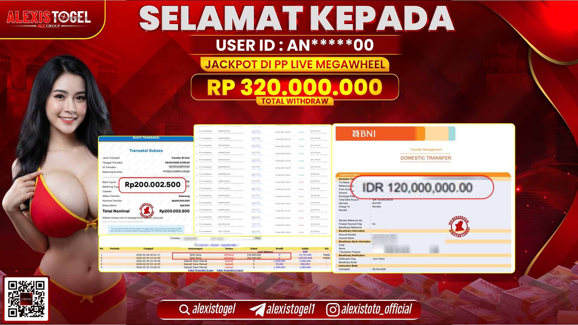 ALEXISTOGEL di PP LIVE  MEGAWHEEL RP.320.000.000,- LUNAS 