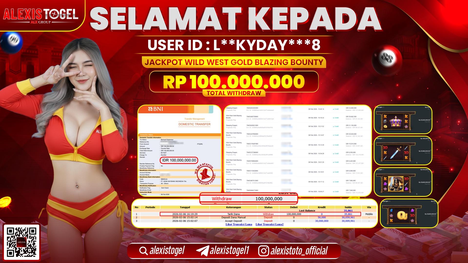 ALEXISTOGEL di SLOT WILD WEST GOLD BLAZING BOUNTY RP.100.000.000,- LUNAS