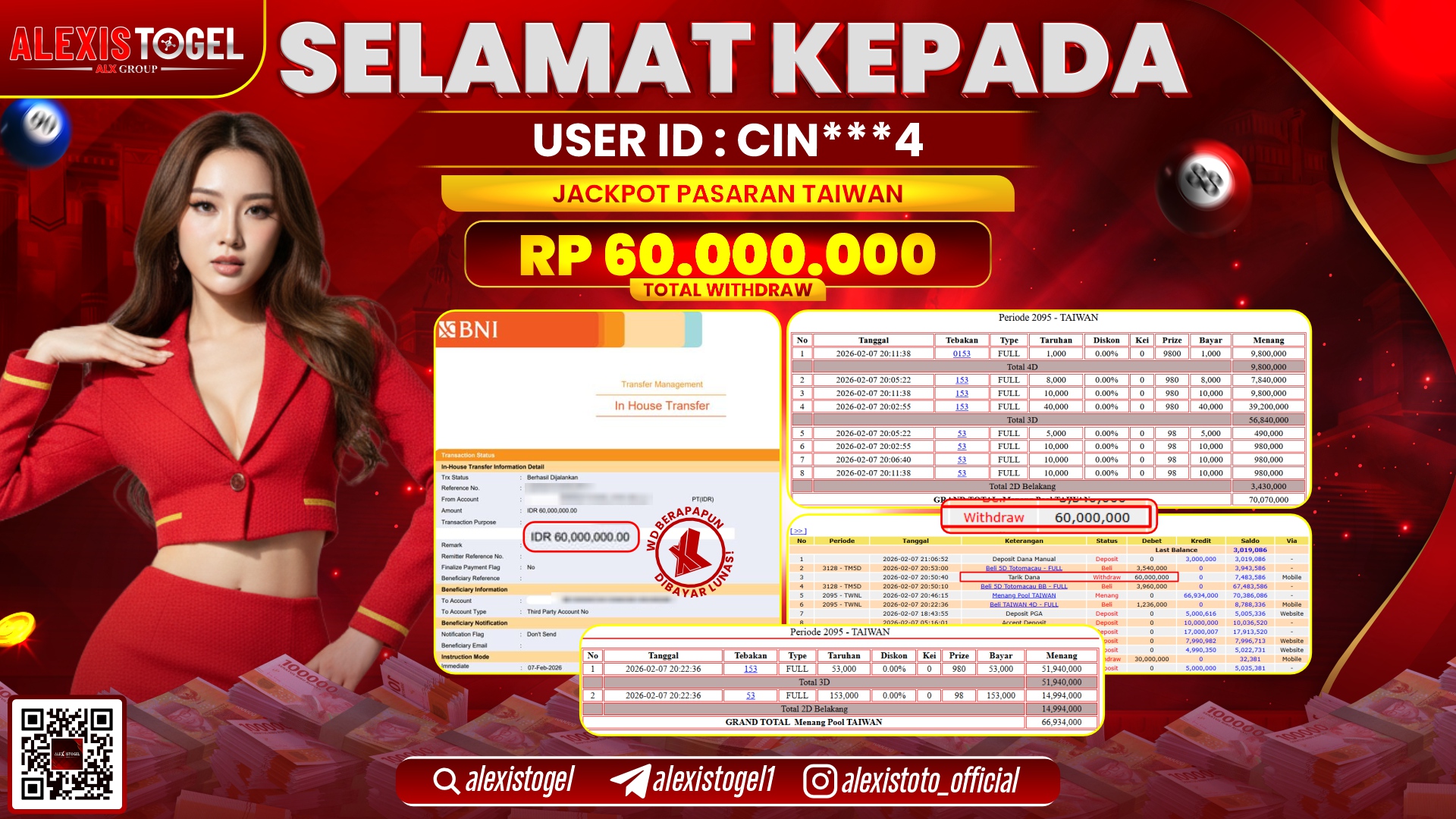 ALEXISTOGEL di TOGEL TAIWAN RP.60.000.000,- LUNAS 