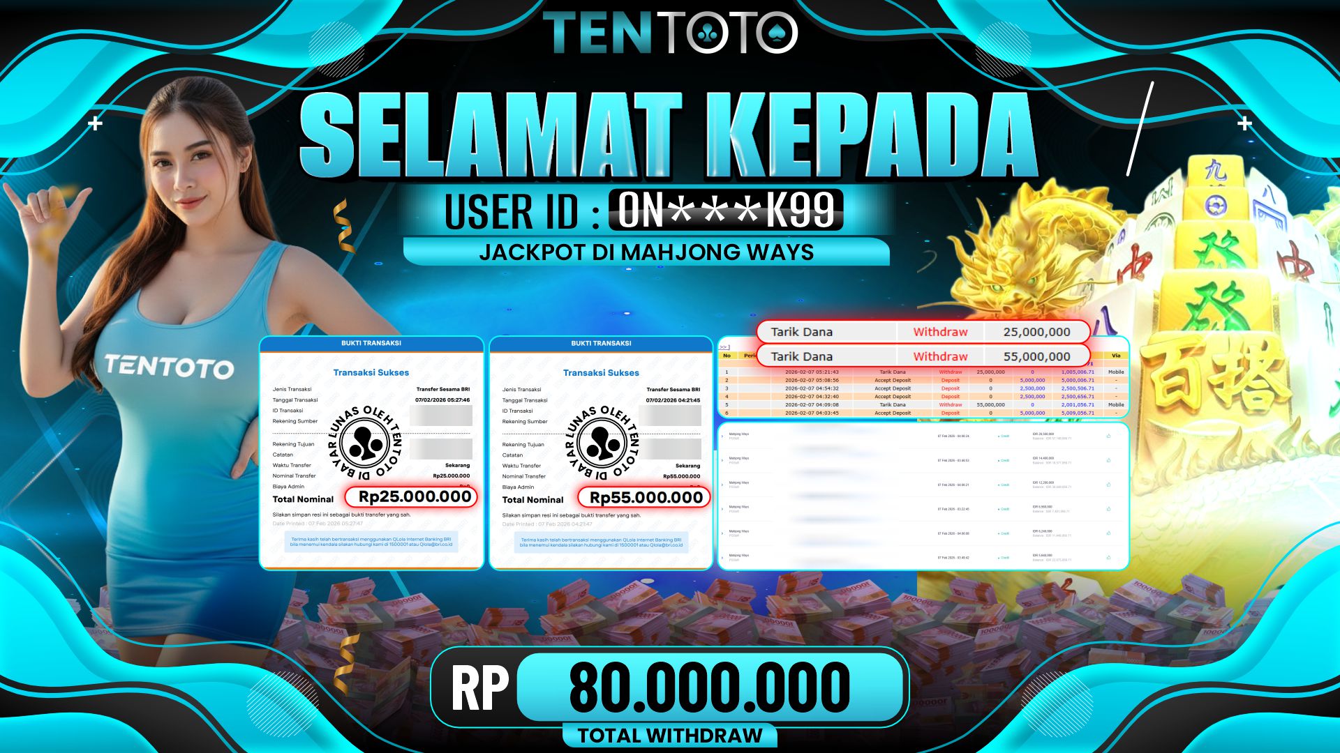 TENTOTO Mahjong Ways Rp. 80.000.000,- LUNAS