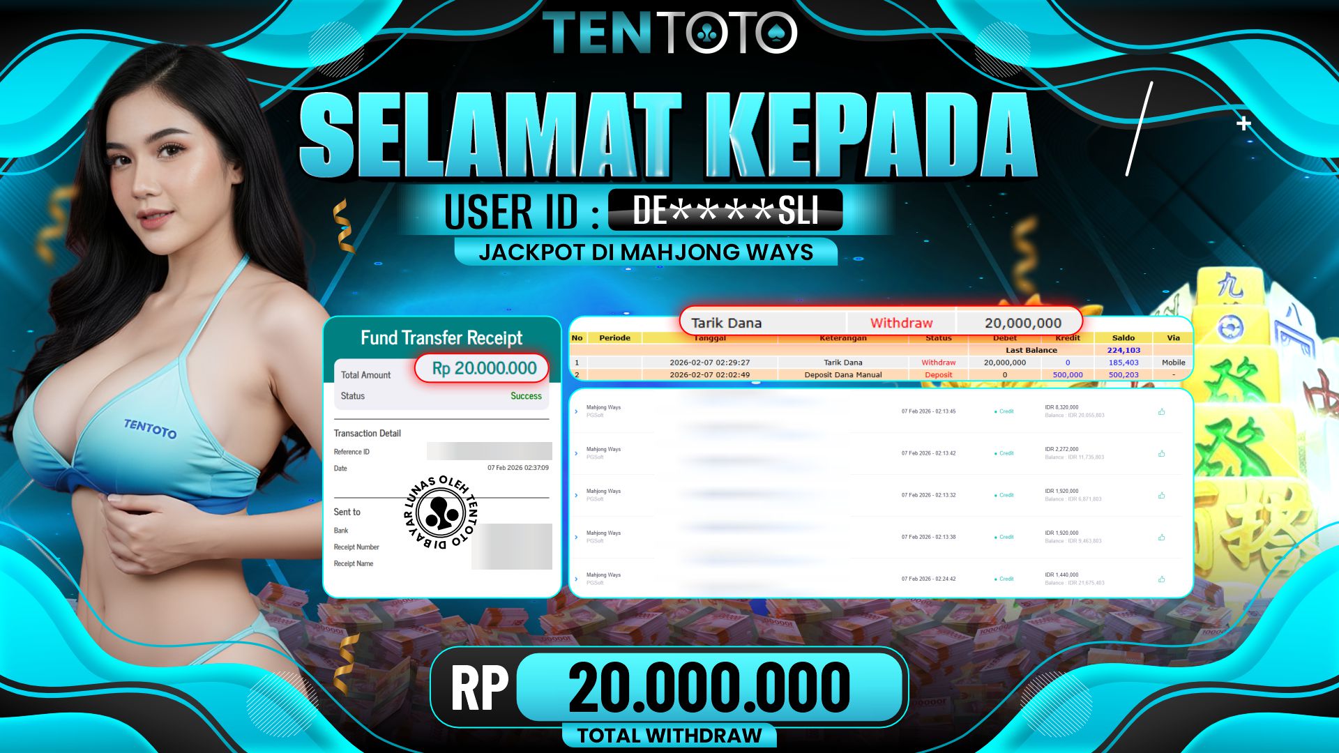 TENTOTO Mahjong Ways Rp. 20.000.000,- LUNAS