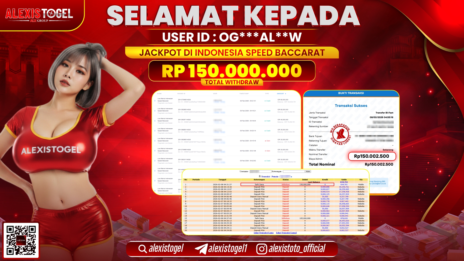 ALEXISTOGEL di PPLD INDONESIA SPEED BACCARAT RP.150.000.000,- LUNAS 