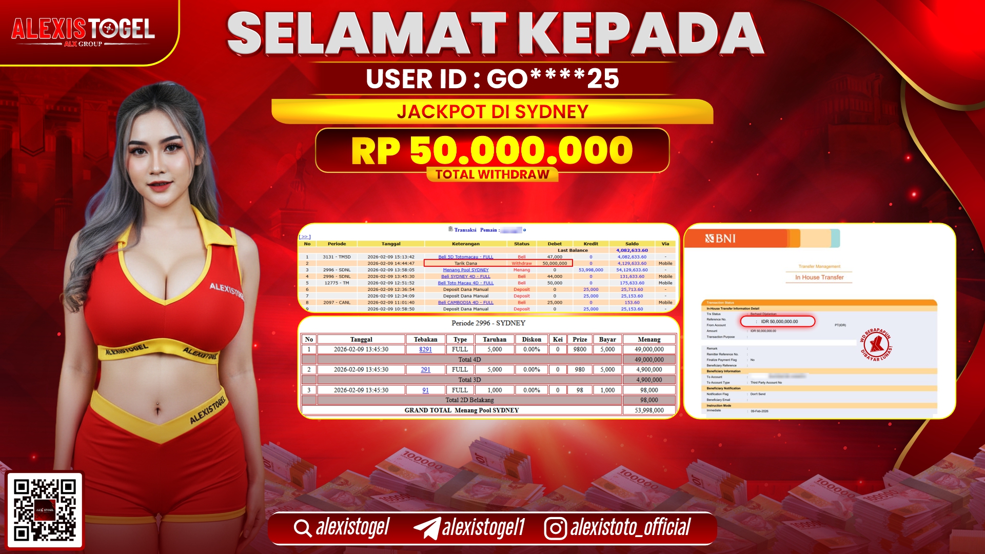 ALEXISTOGEL di TOGEL SYDNEY LOTTO RP.50.000.000,- LUNAS 