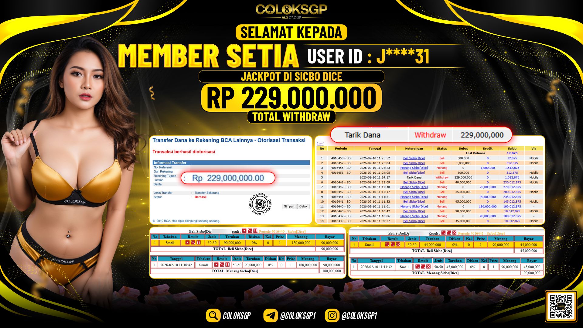 COLOKSGP JACKPOT DI SICBO DICE