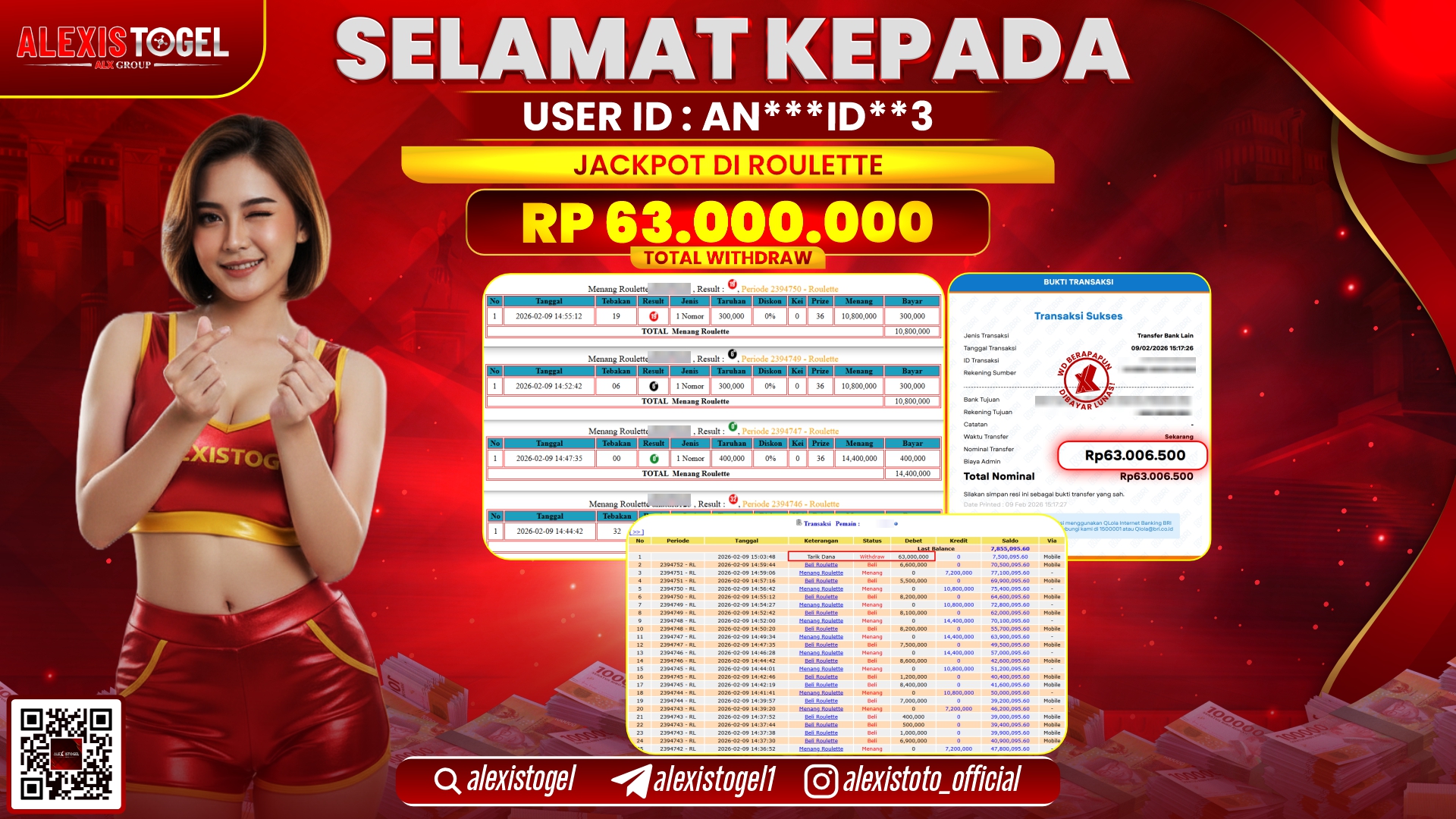 ALEXISTOGEL di CASINO ROULETTE RP.63.000.000,- LUNAS 