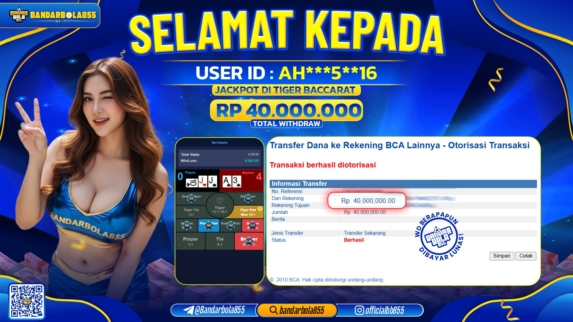 🎖 JACKPOT BANDARBOLA855 di TIGER BACCARAT Rp40.000.000 🎖