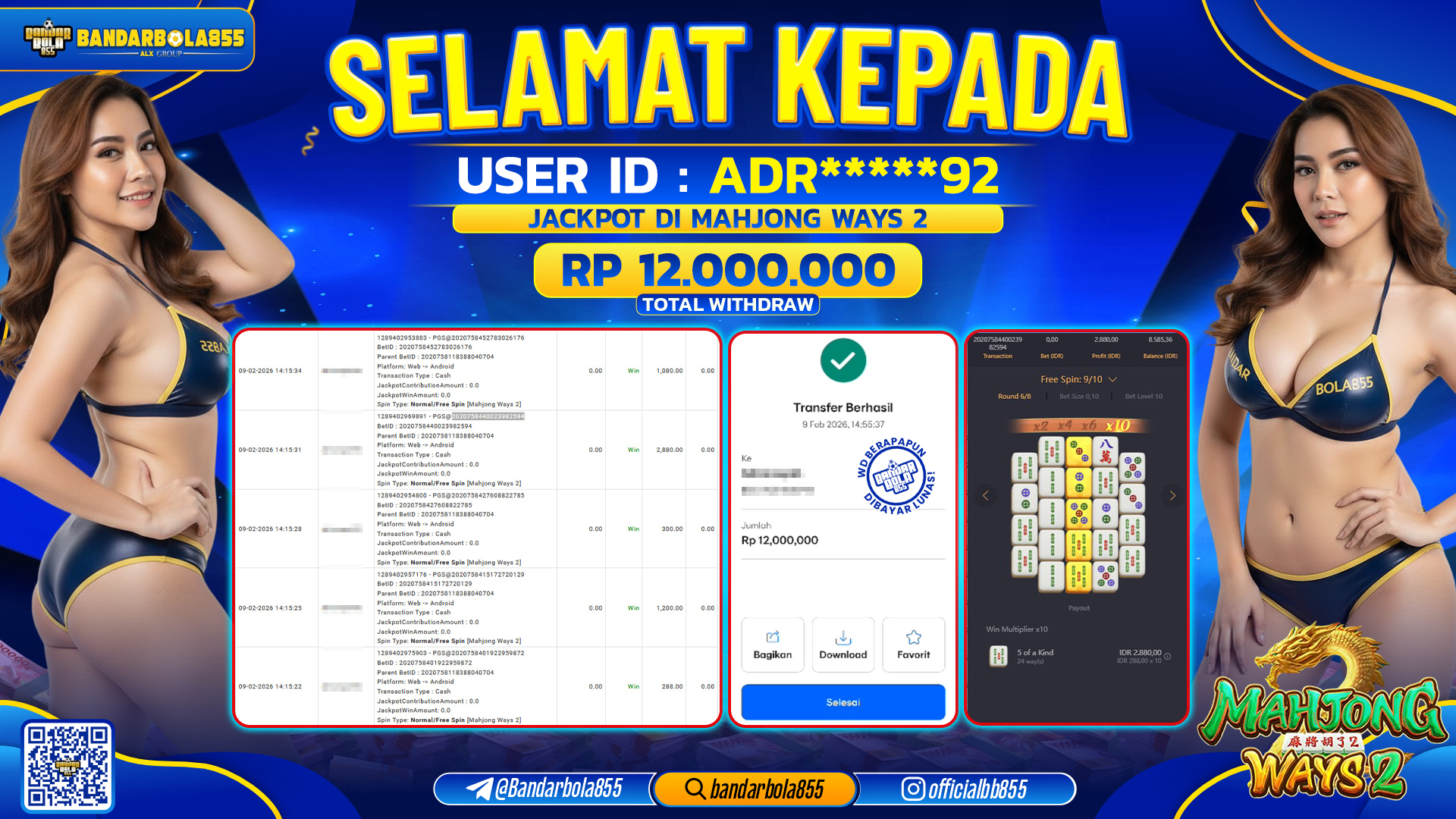 🎖 JACKPOT BANDARBOLA855 di MAHJONG WAYS 2 Rp12.000.000 🎖